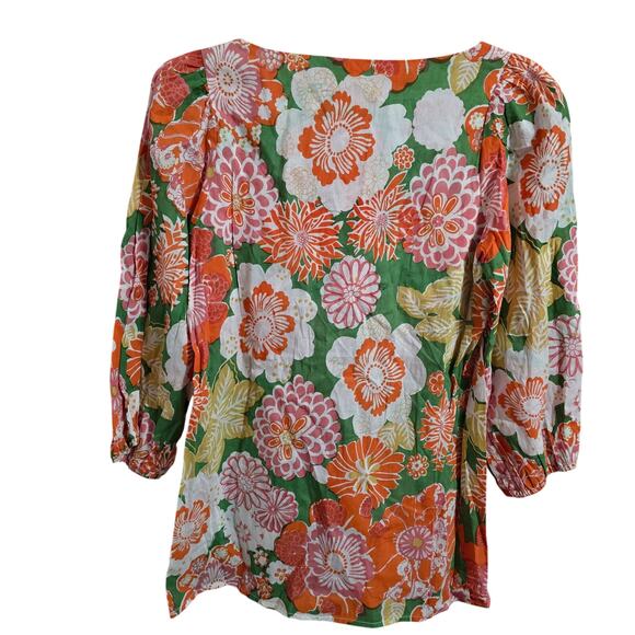Chaudry KC 3/4 Sleeve Bohemian Hippie 70s Floral Blouse Small - Picture 2 of 4